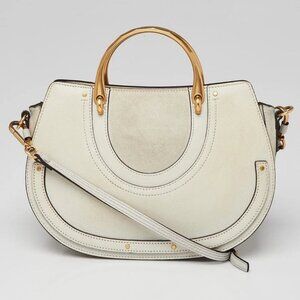 Chloe Off White Suede/Leather Pixie Top Handle Medium Bag